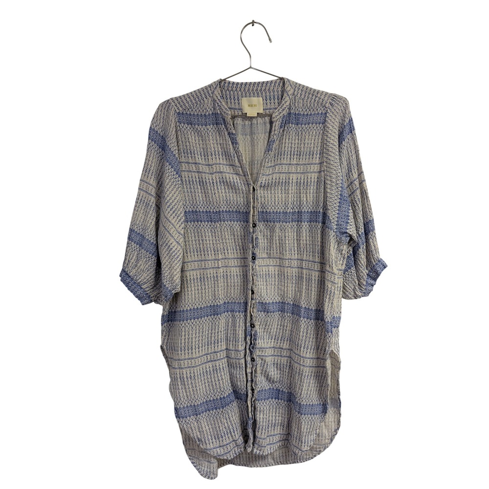 Maeve Anthropologie‎ Lena Yarn Dyed Tunic Oversized Boho Chic Blue White XS - Picture 2 of 9